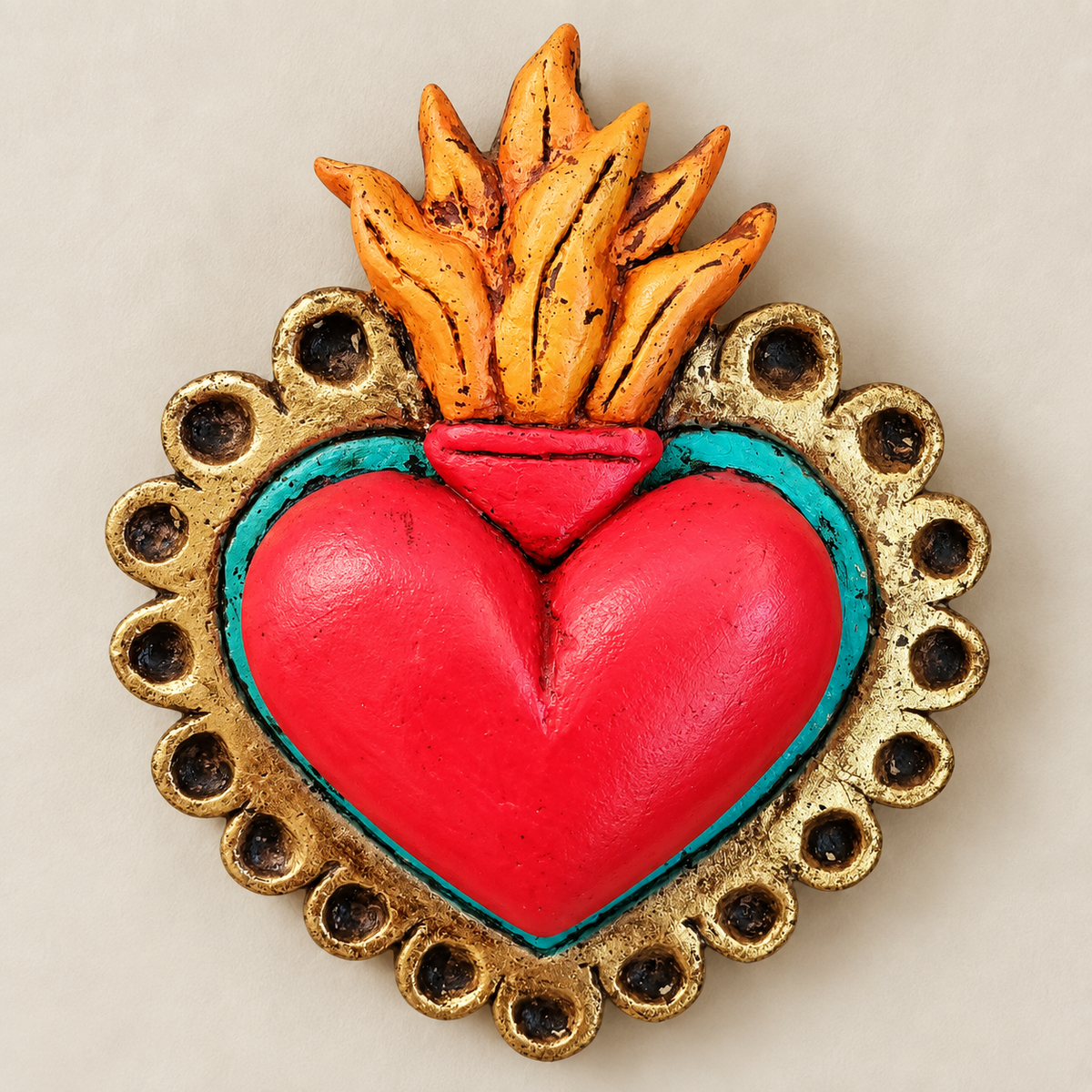 Corazón Sagrado de Papel Maché con Llamas