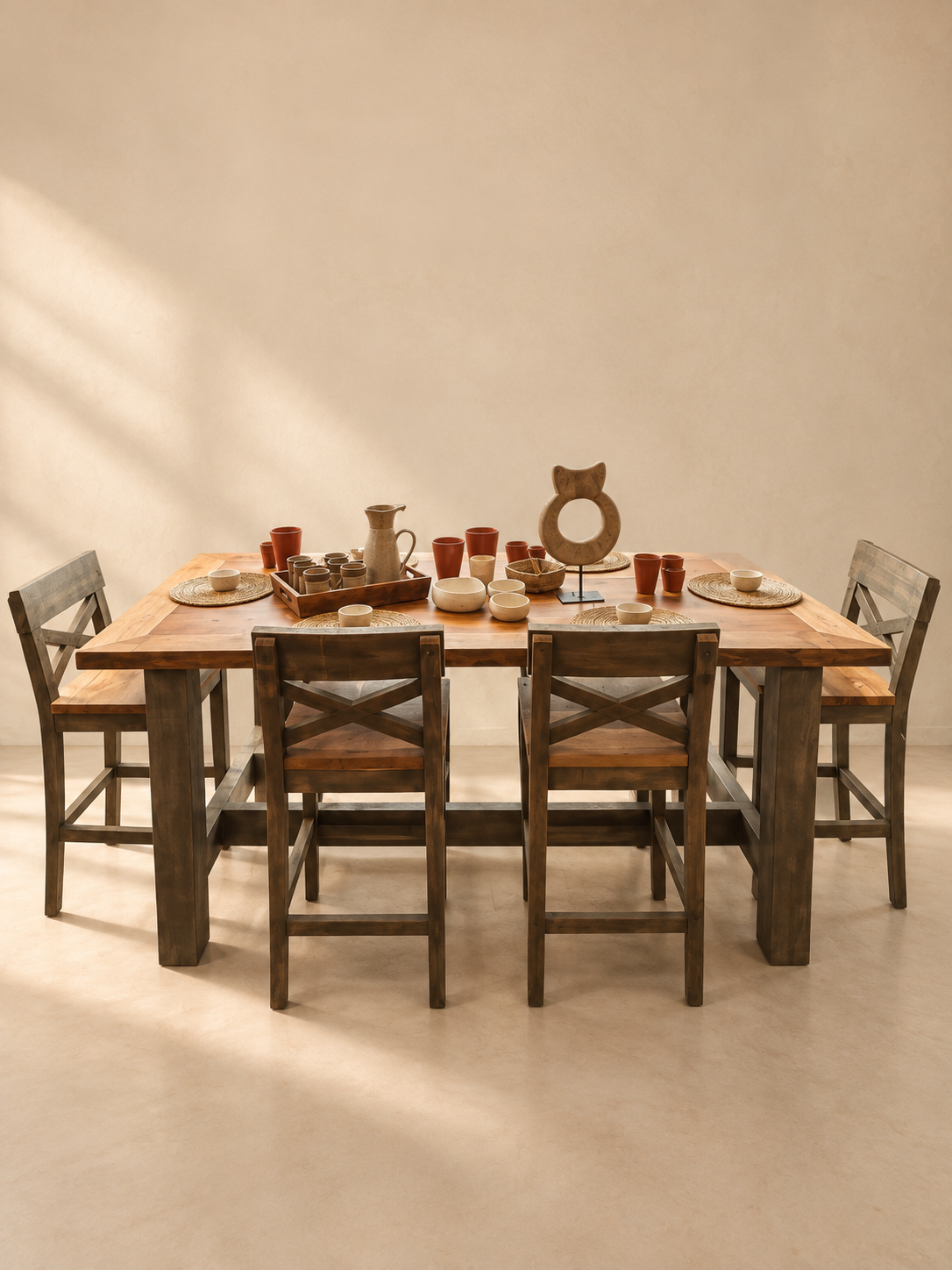 Mesa de comedor cubierta roble/hualle patas de pino